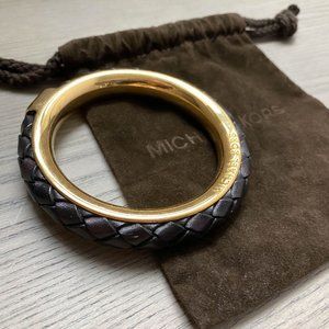 Michael Kors Gold Tone Black Leather Bangle